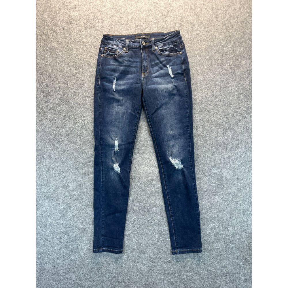 KanCan Jeans Womens‎ 27 Skinny Distressed Raw Hem Stretch Denim Jeans Dark Blue